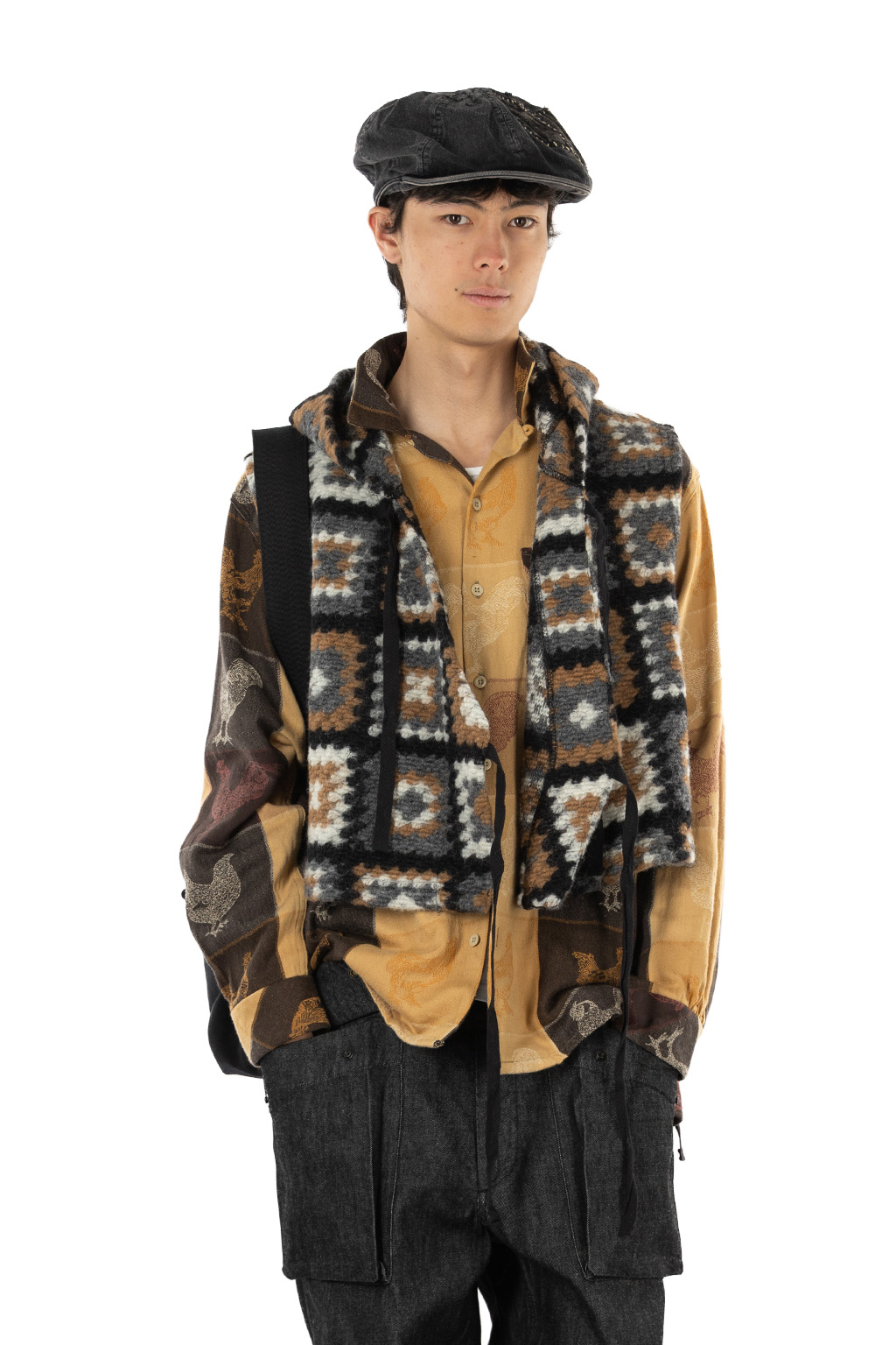 Engineered Garments - Knit Vest - White Black Wool Poly Chenille