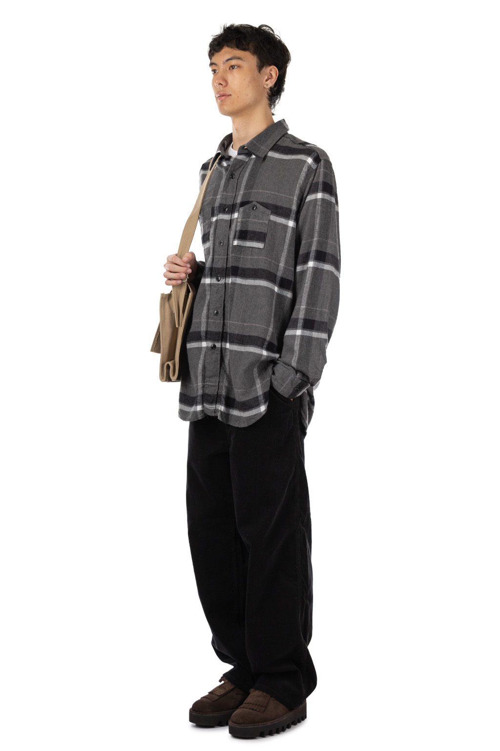 Engineered Garments - Work Shirt - Grey/Black Cotton Brushed Big Plaid