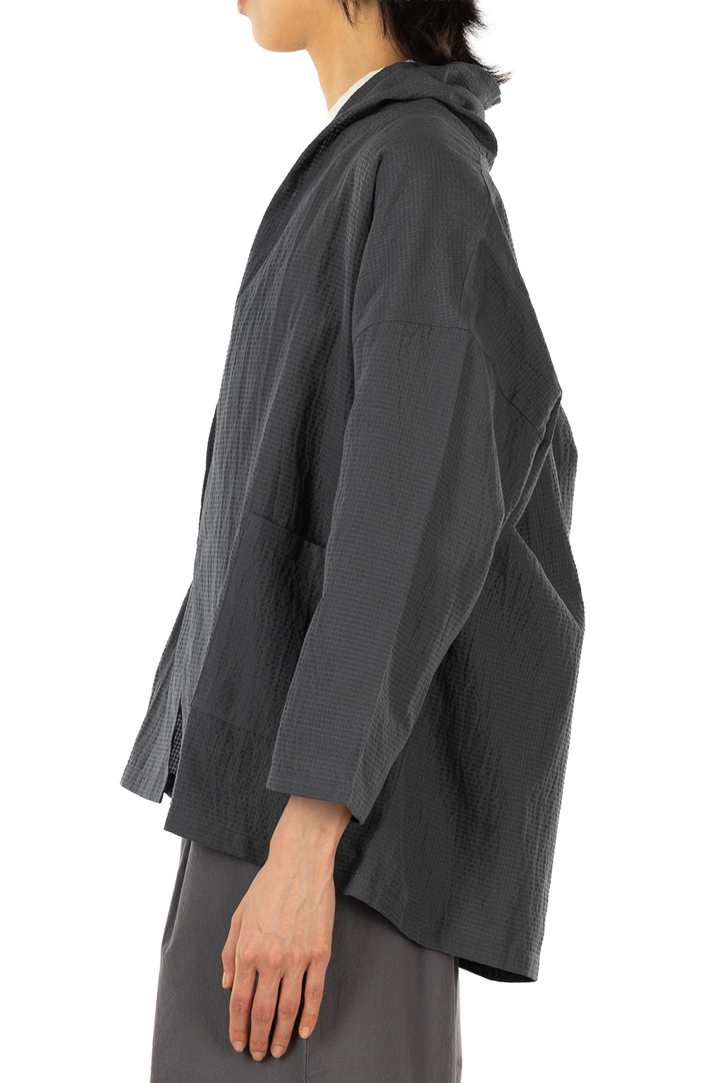 Evam Eva - Pin Check Short Robe - Ink Blue