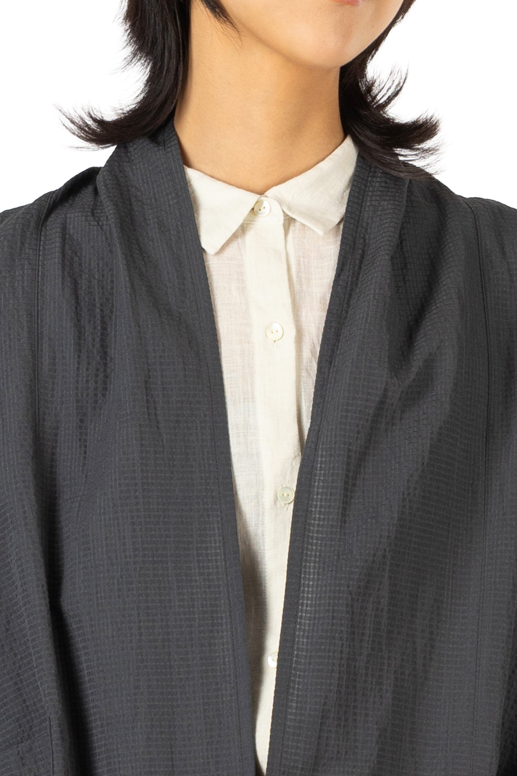 Evam Eva - Pin Check Short Robe - Ink Blue