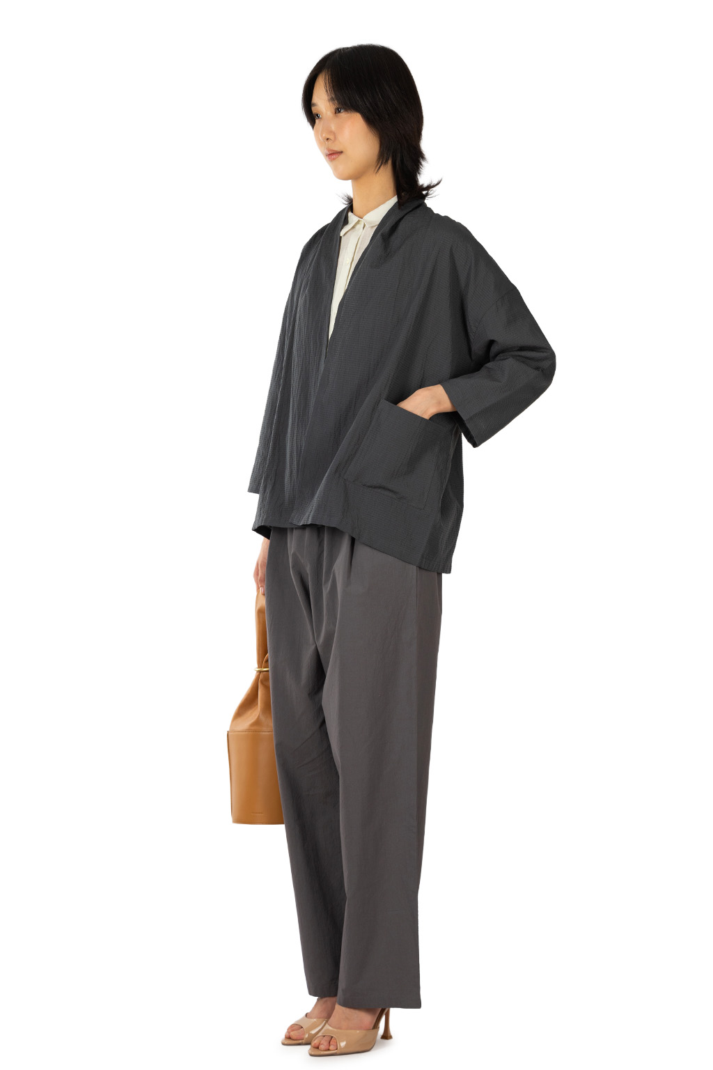Evam Eva - Pin Check Short Robe - Ink Blue
