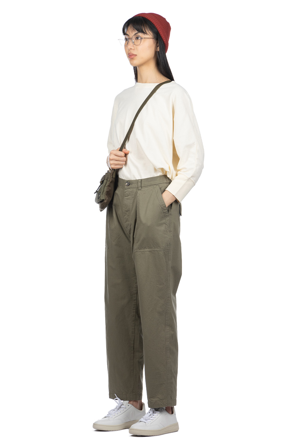 ichi - Cotton Tapered Pants - Green