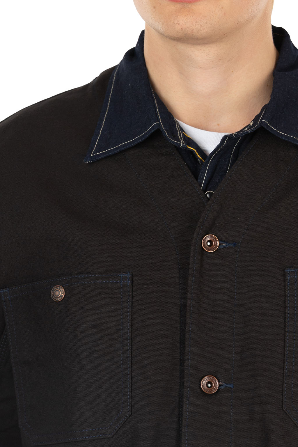 Iron Heart - 13.5oz Duck Collarless Chore Jacket - Black
