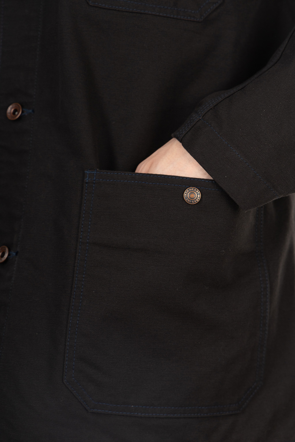 Iron Heart - 13.5oz Duck Collarless Chore Jacket - Black