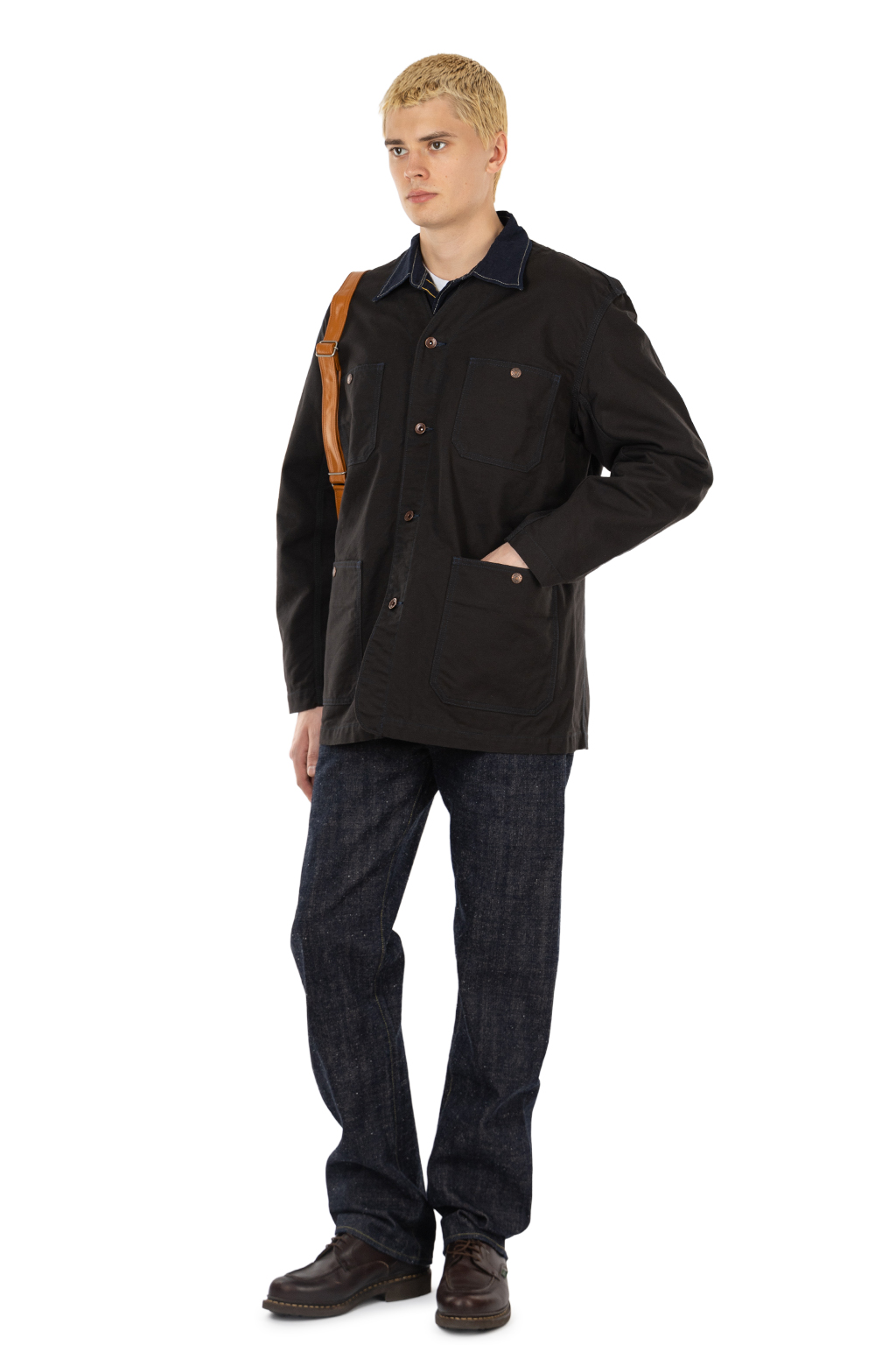 Iron Heart - 13.5oz Duck Collarless Chore Jacket - Black