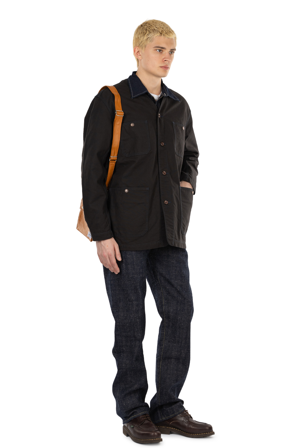 Iron Heart - 13.5oz Duck Collarless Chore Jacket - Black