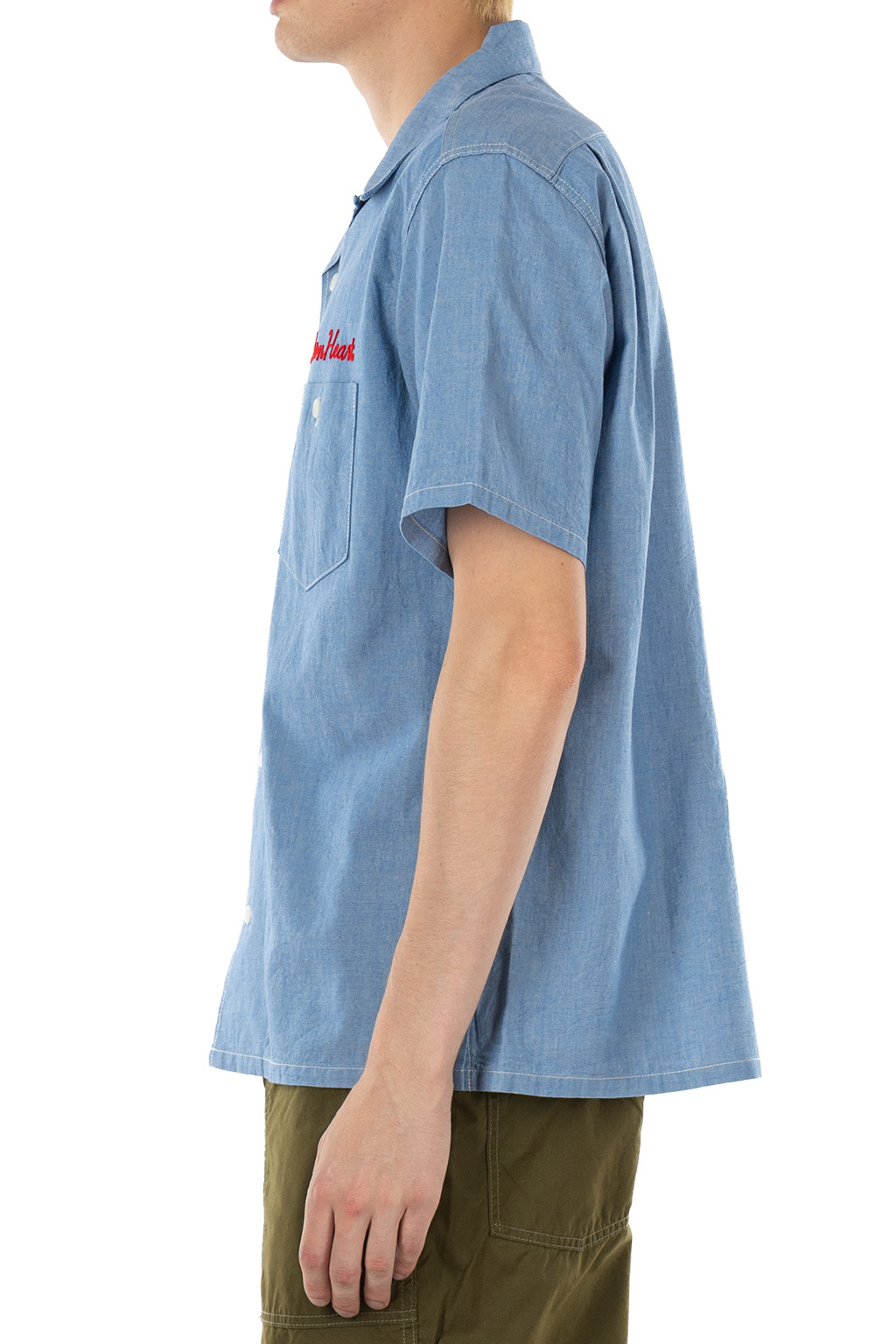 Iron Heart - 5oz Cotton Linen Open Collar SS Shirt - Sax Blue