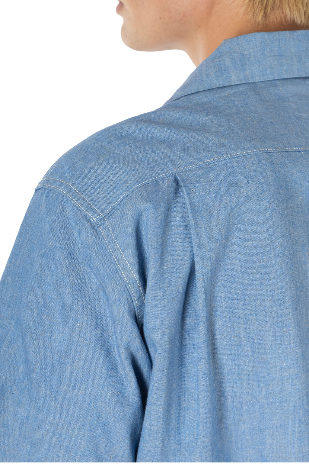 Iron Heart - 5oz Cotton Linen Open Collar SS Shirt - Sax Blue