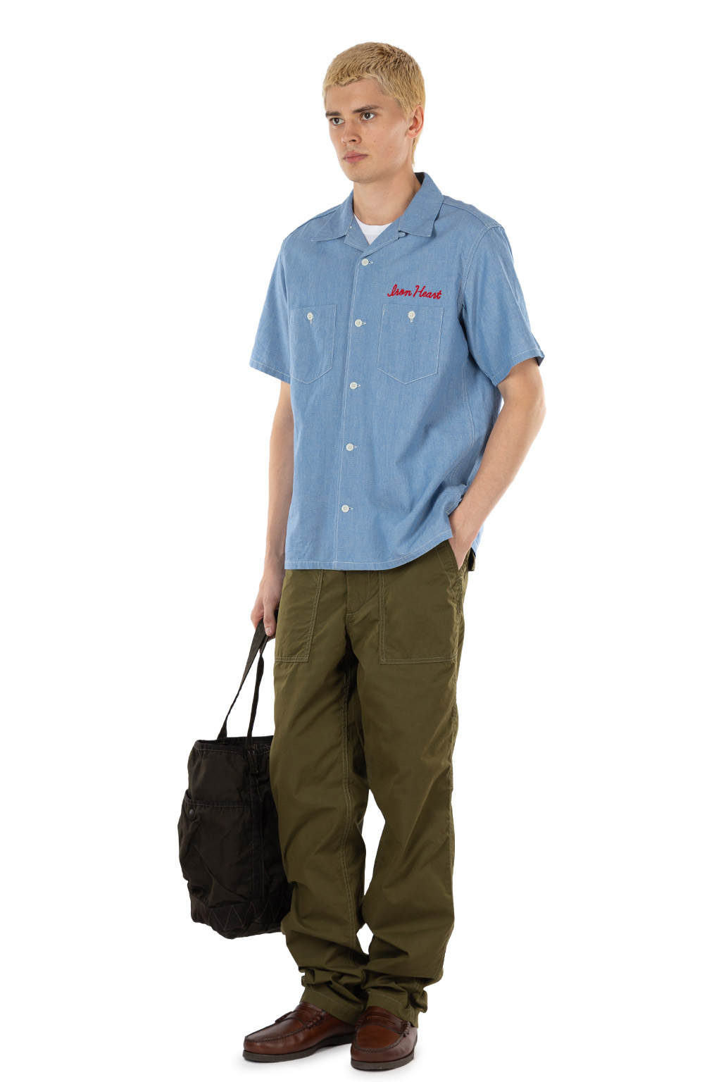 Iron Heart - 5oz Cotton Linen Open Collar SS Shirt - Sax Blue