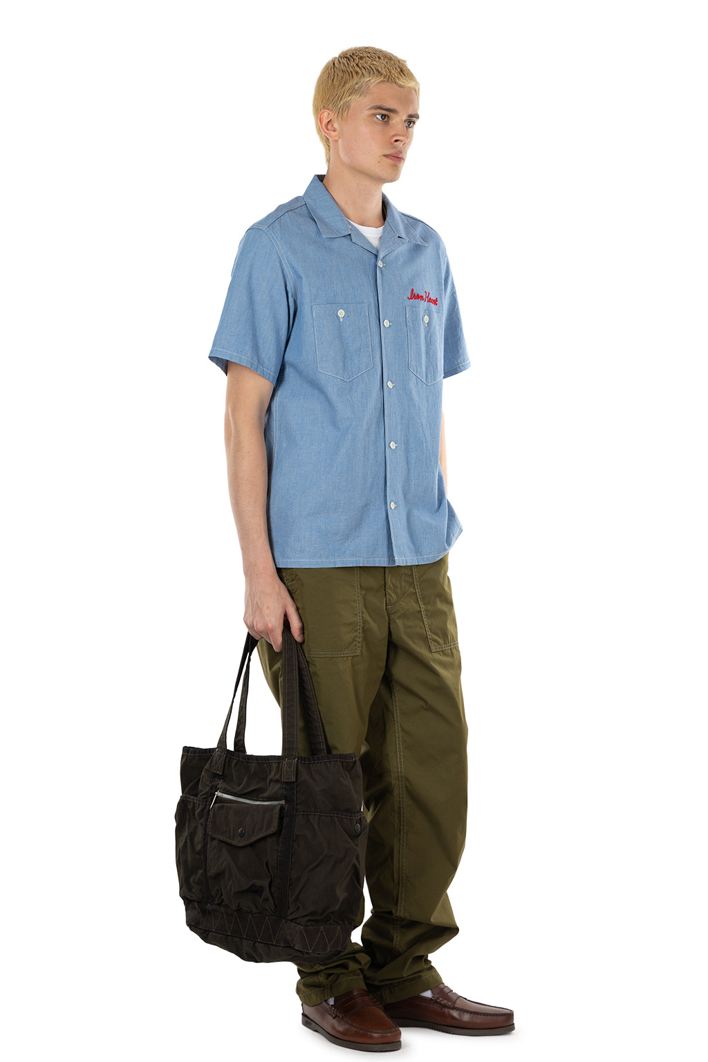Iron Heart - 5oz Cotton Linen Open Collar SS Shirt - Sax Blue