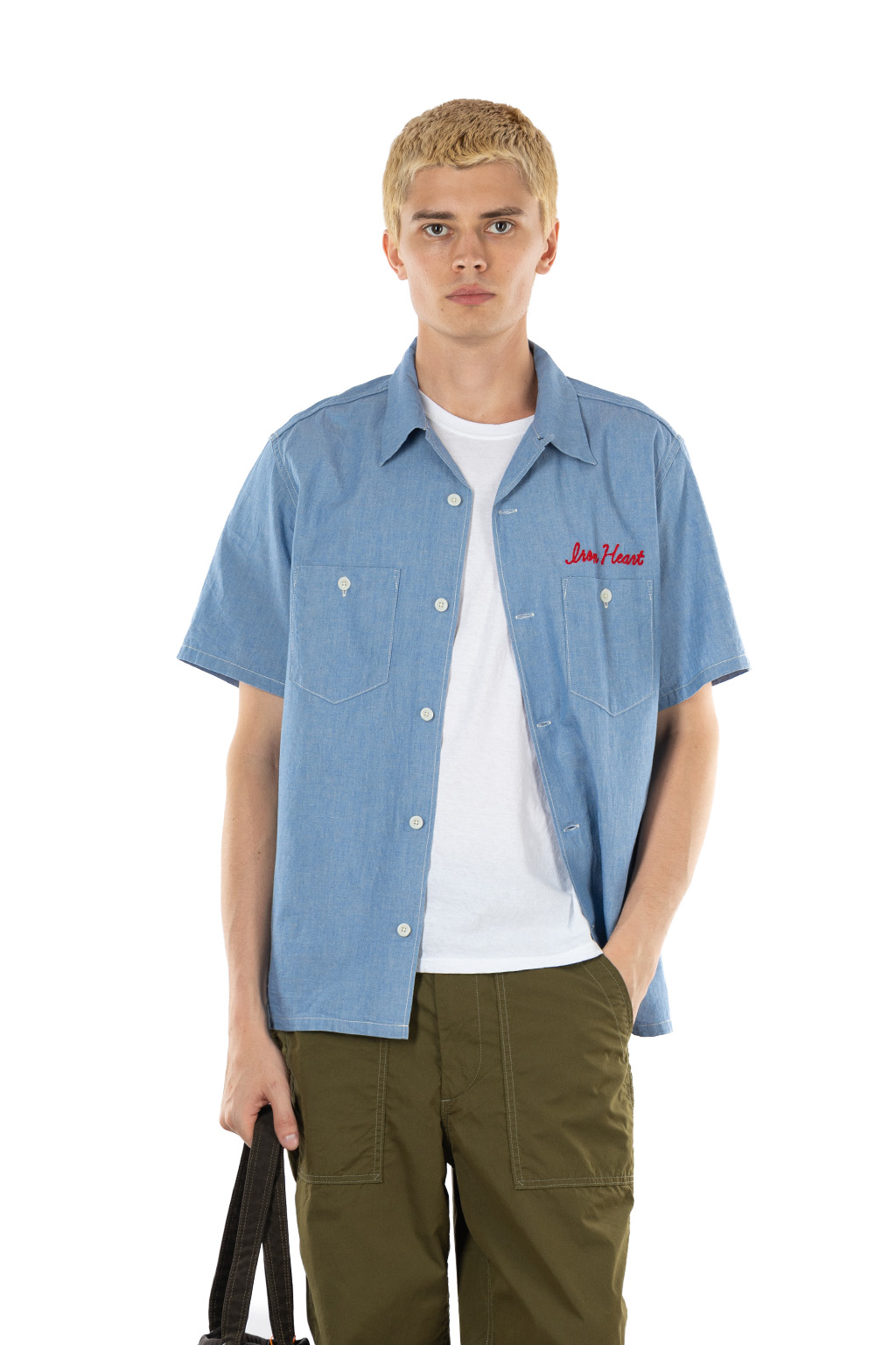 Iron Heart - 5oz Cotton Linen Open Collar SS Shirt - Sax Blue
