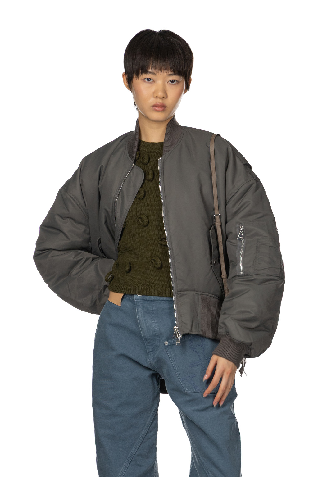 JW Anderson - Oversized Curved Hem Bomber Jacket - Steel