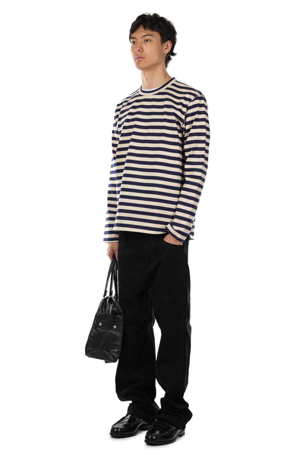 Junya Watanabe MAN - Cotton Jersey LS Tee - Navy x Natural