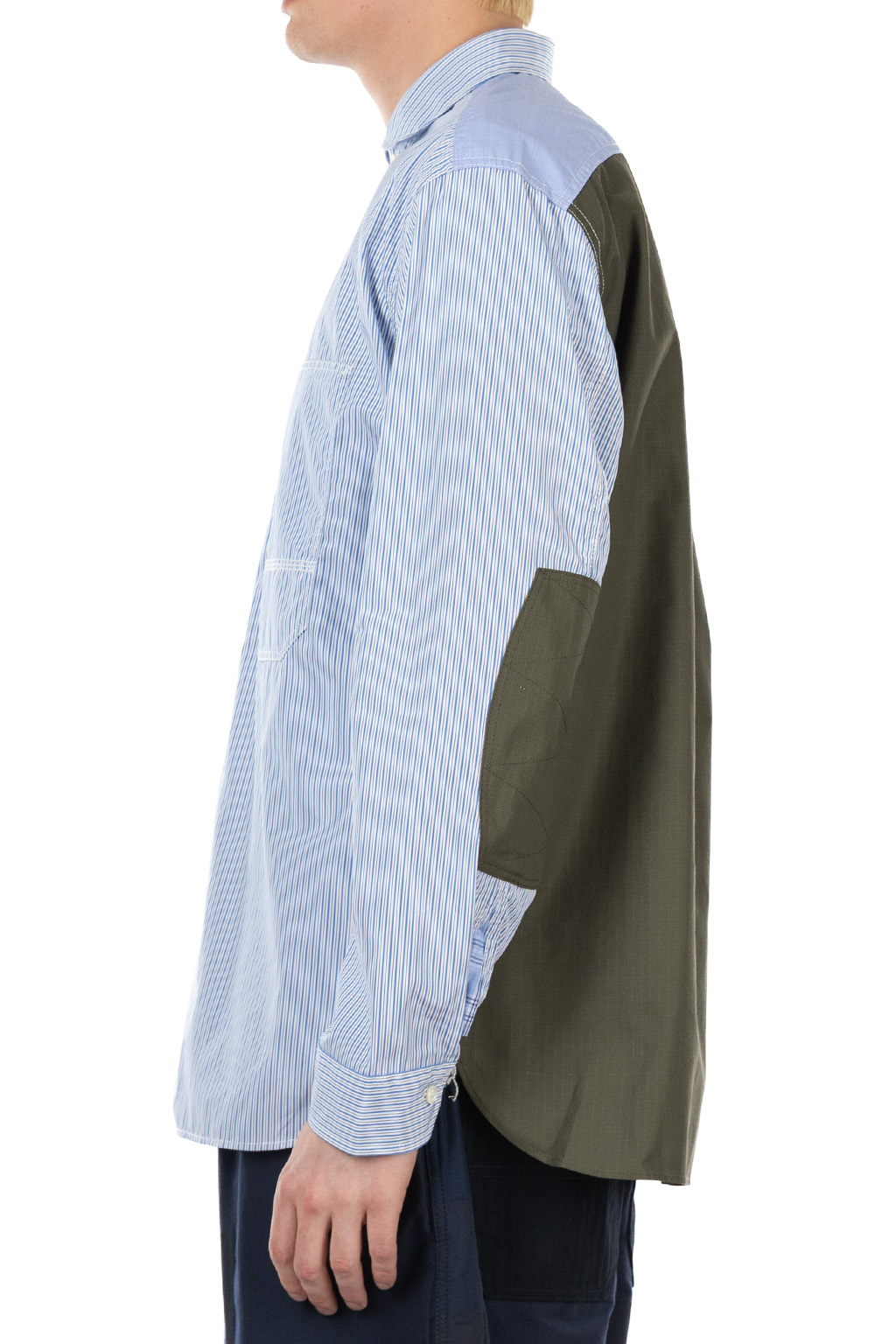 Junya Watanabe MAN - Cotton Stripe x Cotton Rip-Stop Shirt - White Sax Khaki