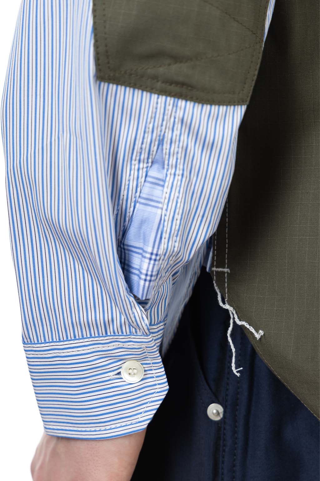 Junya Watanabe MAN - Cotton Stripe x Cotton Rip-Stop Shirt - White Sax Khaki