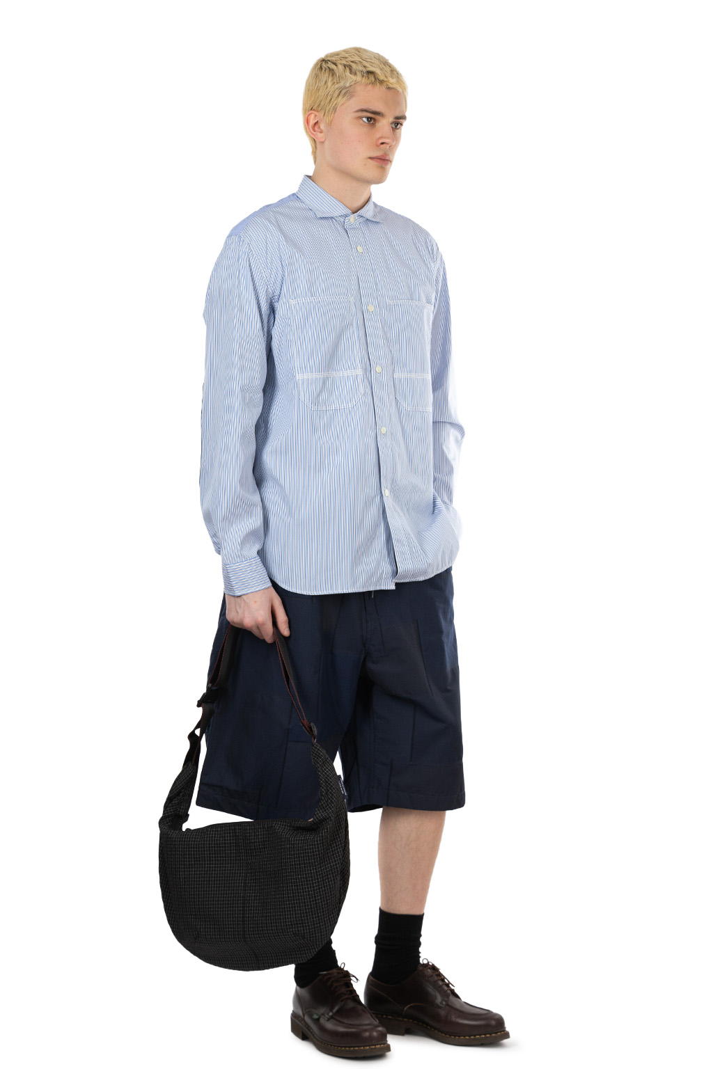 Junya Watanabe MAN - Cotton Stripe x Cotton Rip-Stop Shirt - White Sax Khaki