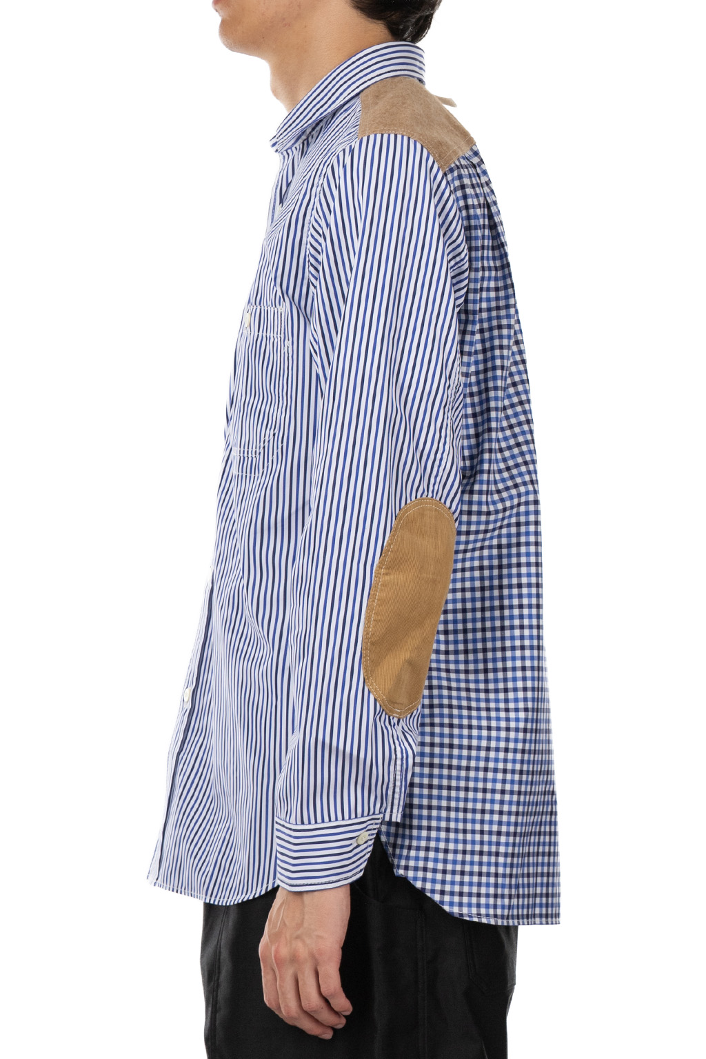 Junya Watanabe MAN - Stripe x Check Shirt - White Navy Blue x Beige