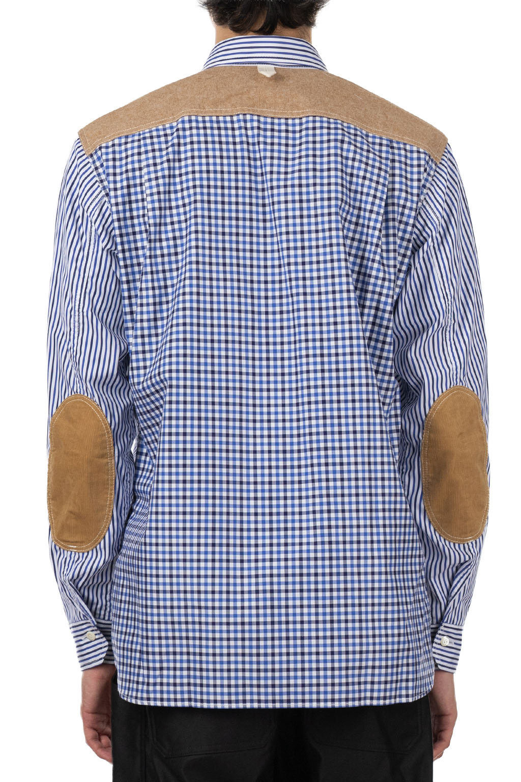 Junya Watanabe MAN - Stripe x Check Shirt - White Navy Blue x Beige