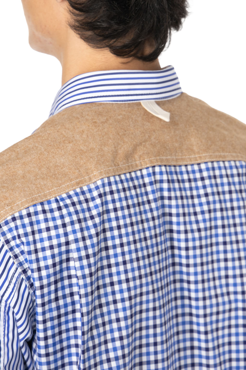 Junya Watanabe MAN - Stripe x Check Shirt - White Navy Blue x Beige