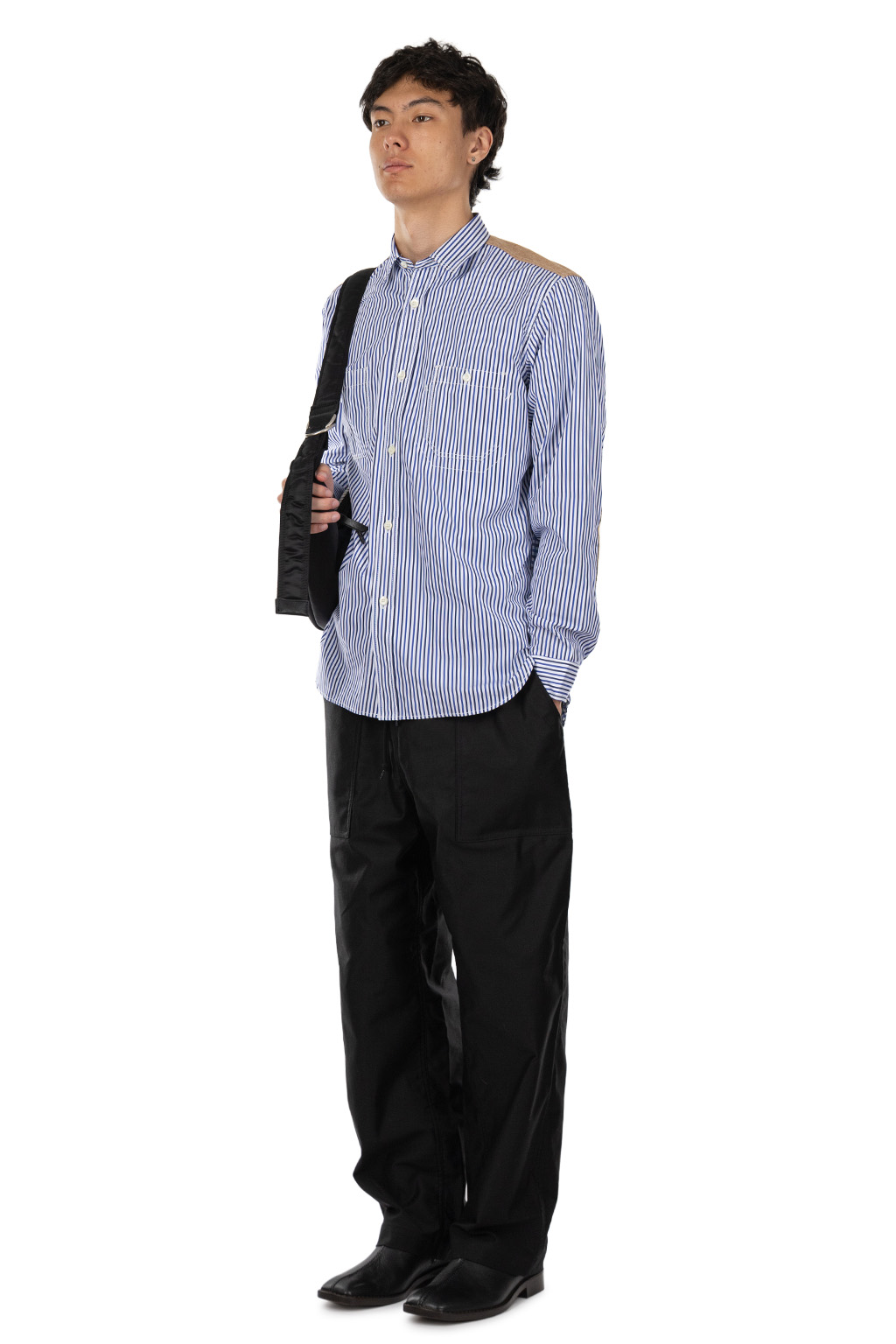 Junya Watanabe MAN - Stripe x Check Shirt - White Navy Blue x Beige