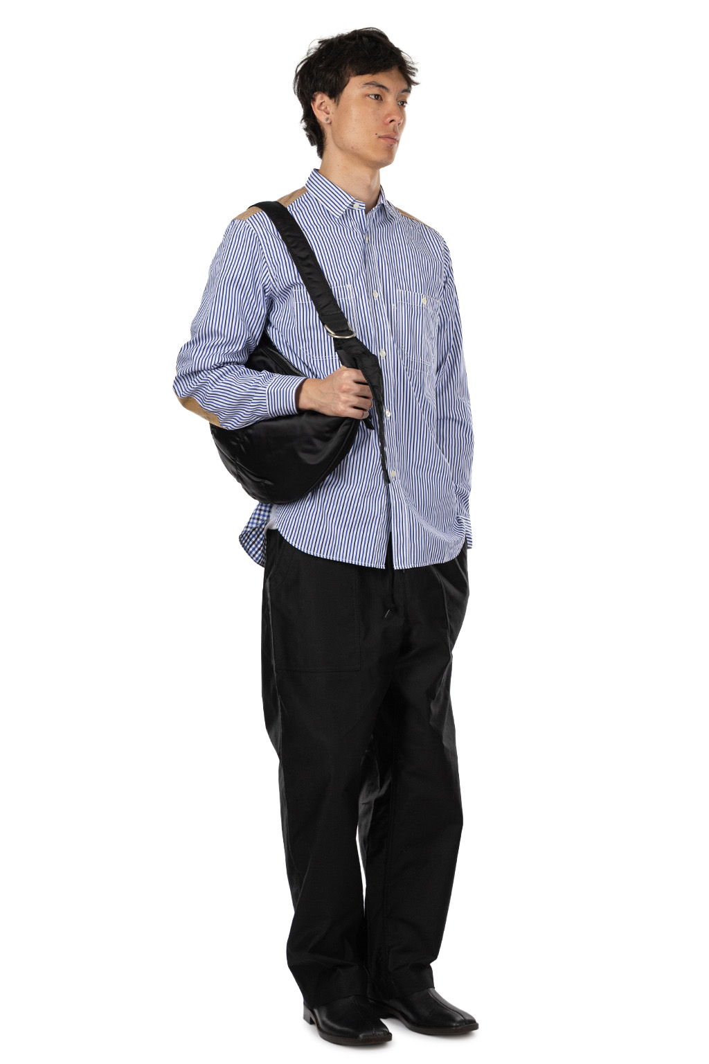 Junya Watanabe MAN - Stripe x Check Shirt - White Navy Blue x Beige