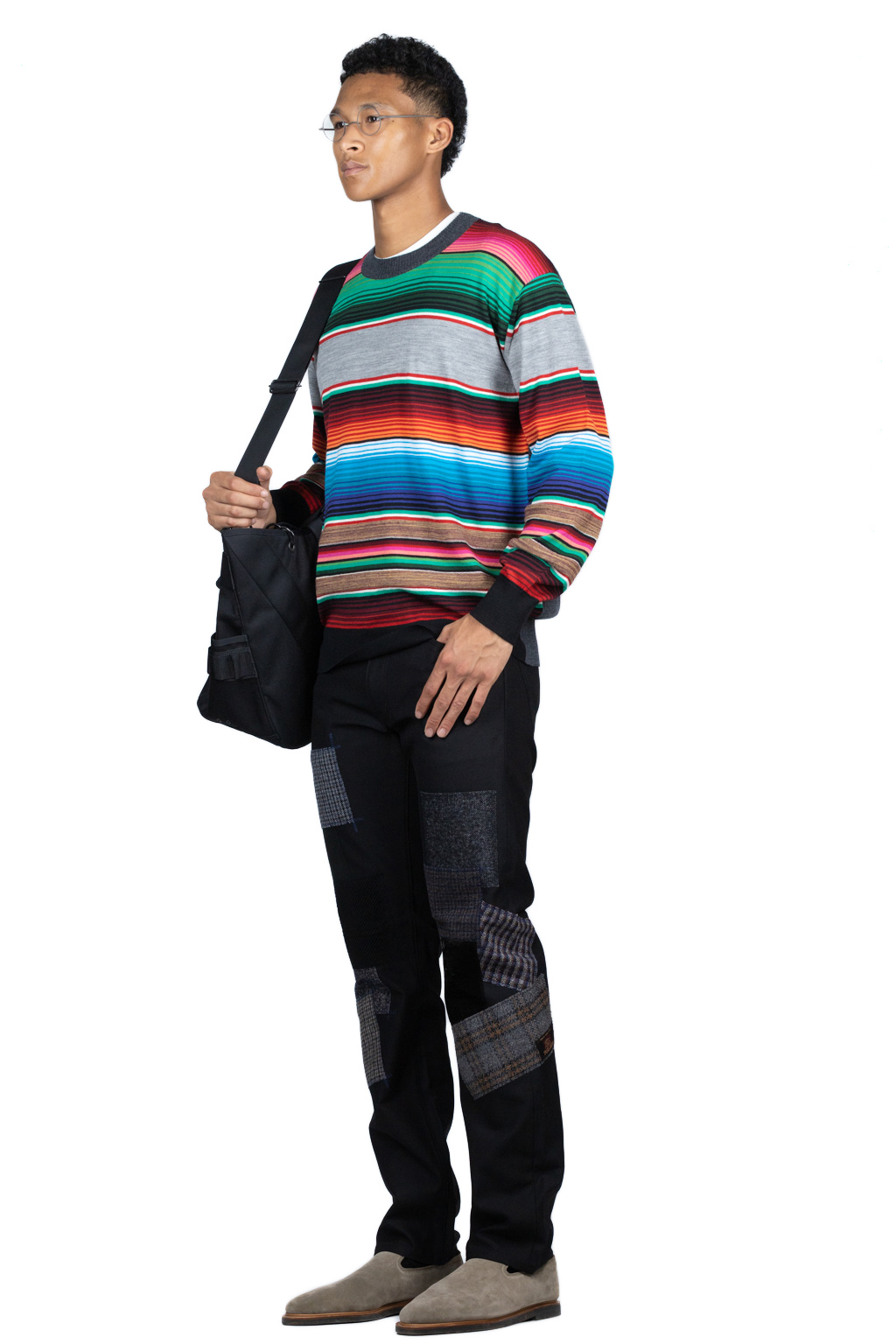 Junya Watanabe MAN Wool Jersey Stripe Sweater - Multi x Charcoal Gray