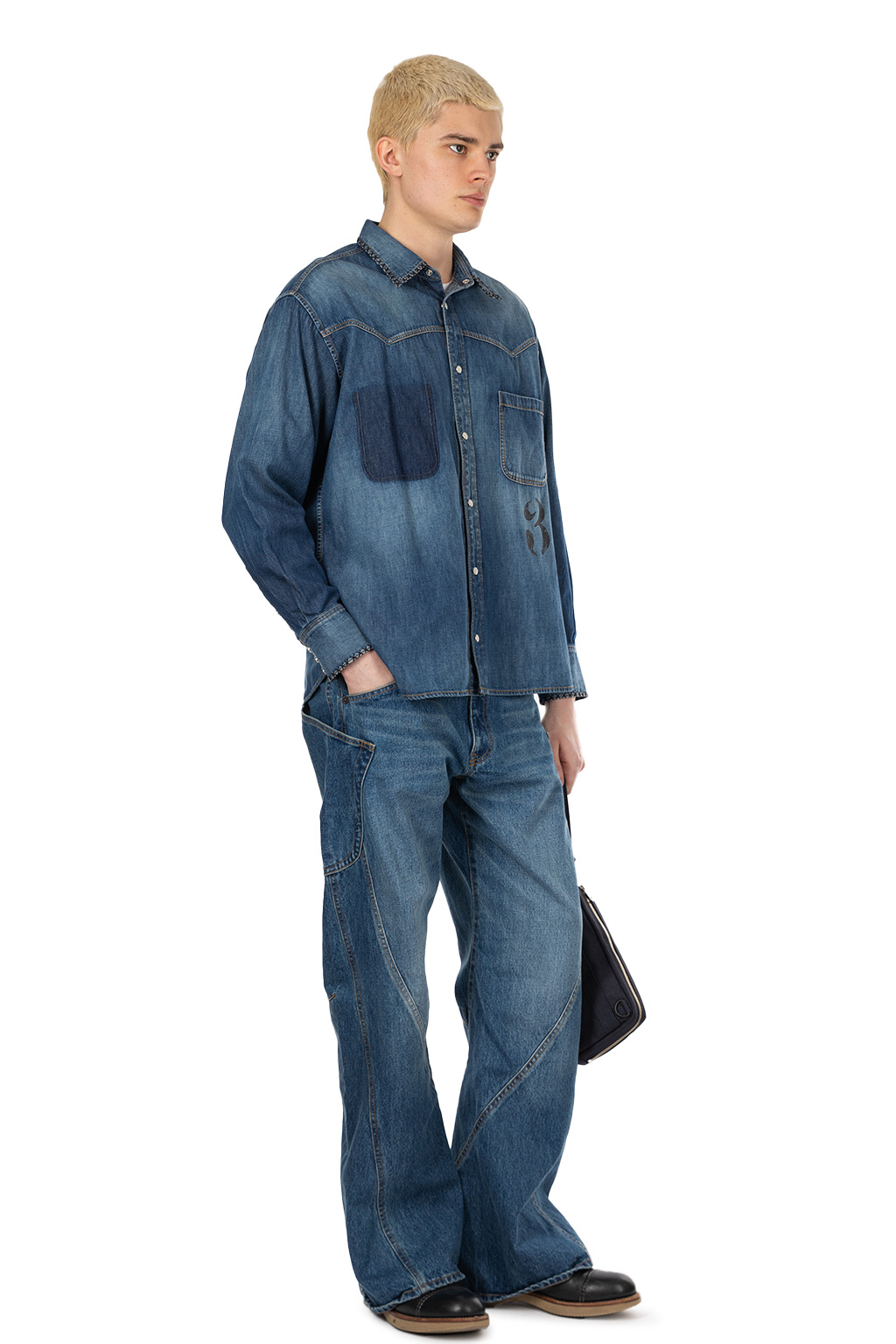 KHOKI - Hand-Embroidered Denim Shirt 