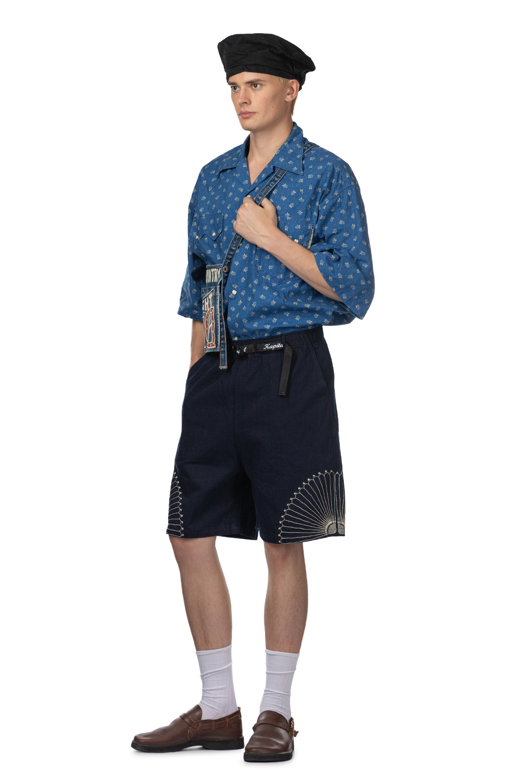 Kapital - 10oz IDGxIDG Denim EASY Short Pants -FUROSHIKI Embroidry     