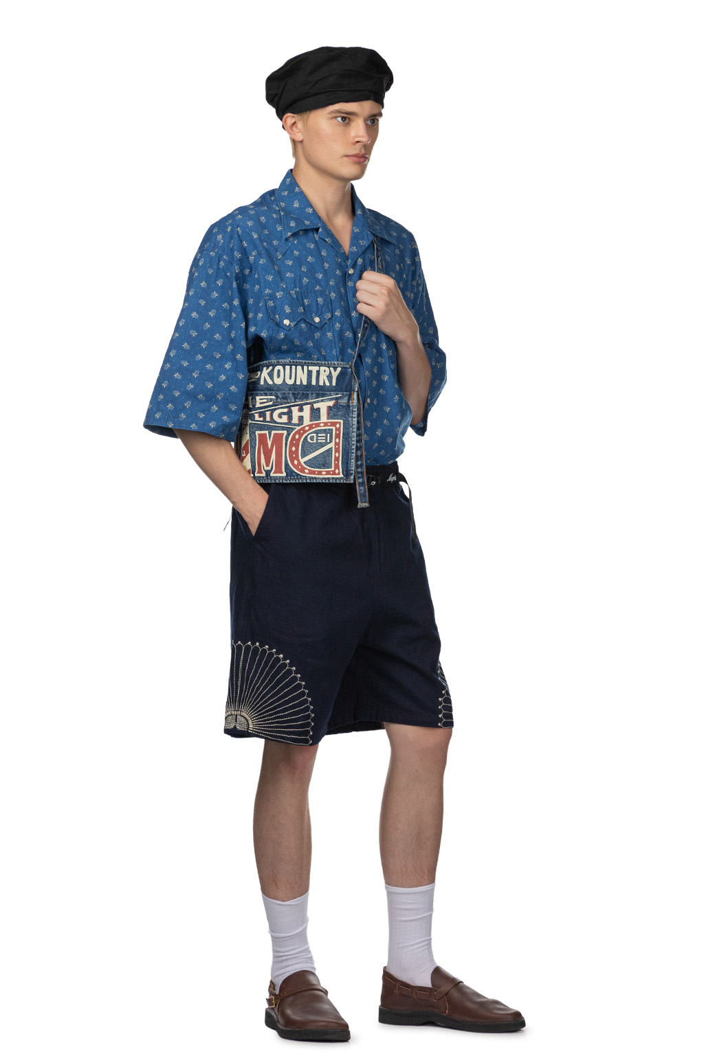 Kapital - 10oz IDGxIDG Denim EASY Short Pants -FUROSHIKI Embroidry     