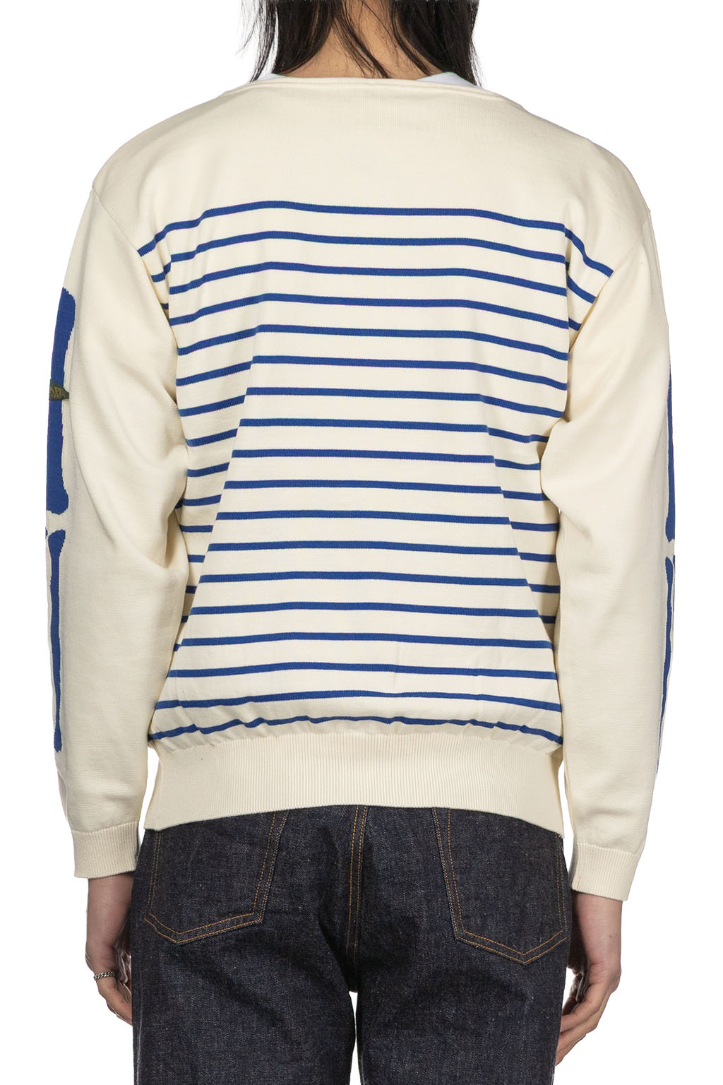 Kapital - 12G Panel Stripe Knit Boat Neck Sweater - Ecru x Blue