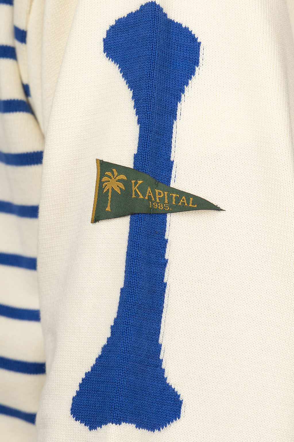 Kapital - 12G Panel Stripe Knit Boat Neck Sweater - Ecru x Blue