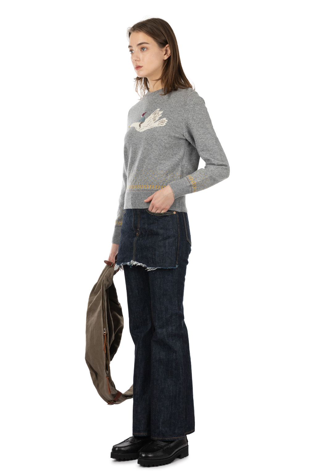 Kapital - 12G Wool Crew Neck Sweater (FLY GOOSE) - Grey