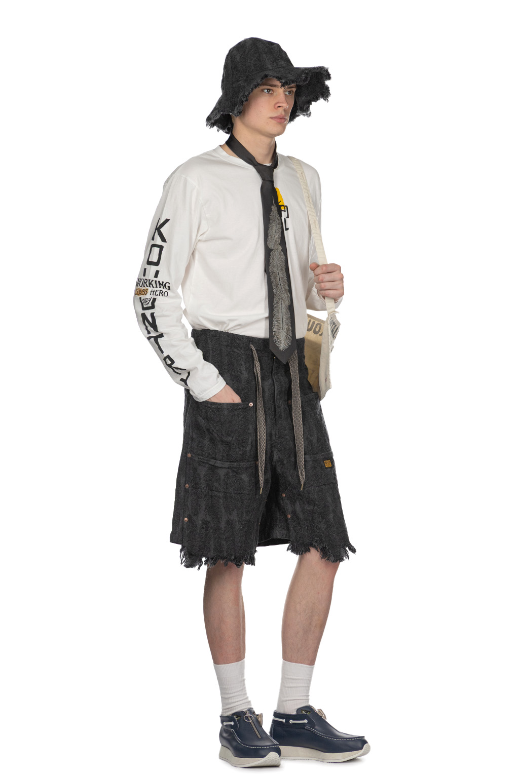 Kapital - 12oz Magpie Denim W-Knee Easy Short Pants - Black x Black