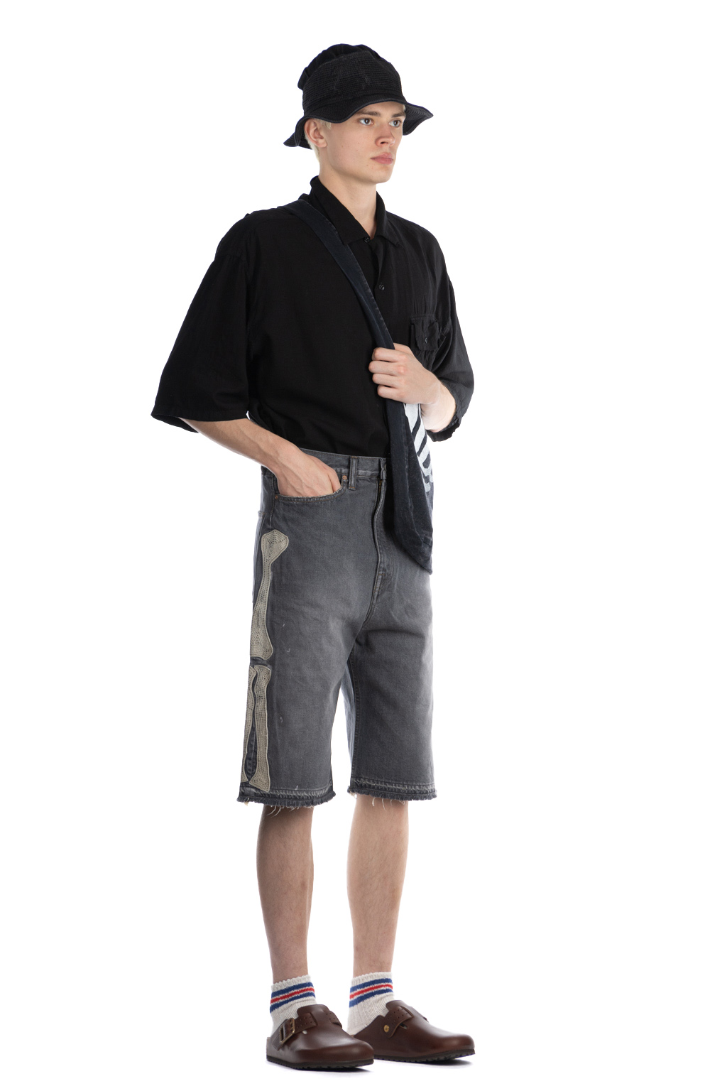 Kapital - 14oz Black Denim 5P Shorts BONE - PRO