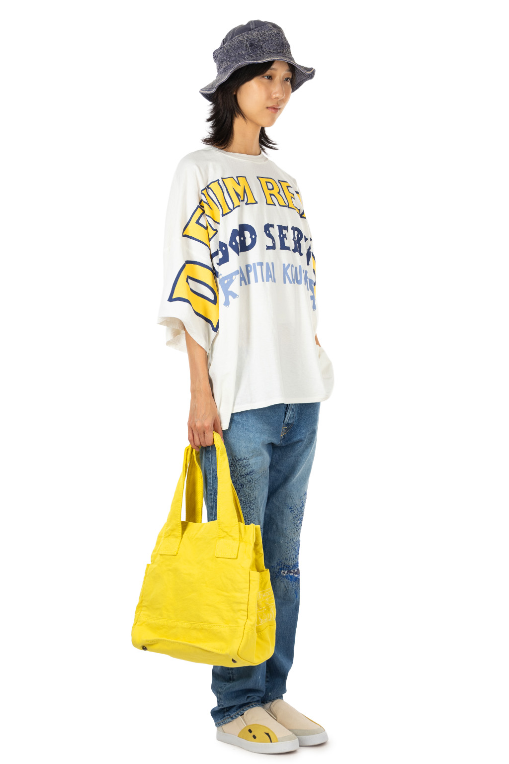 Kapital - 18.5/- Jersey HUGE-T (DENIM REPAIR) - White