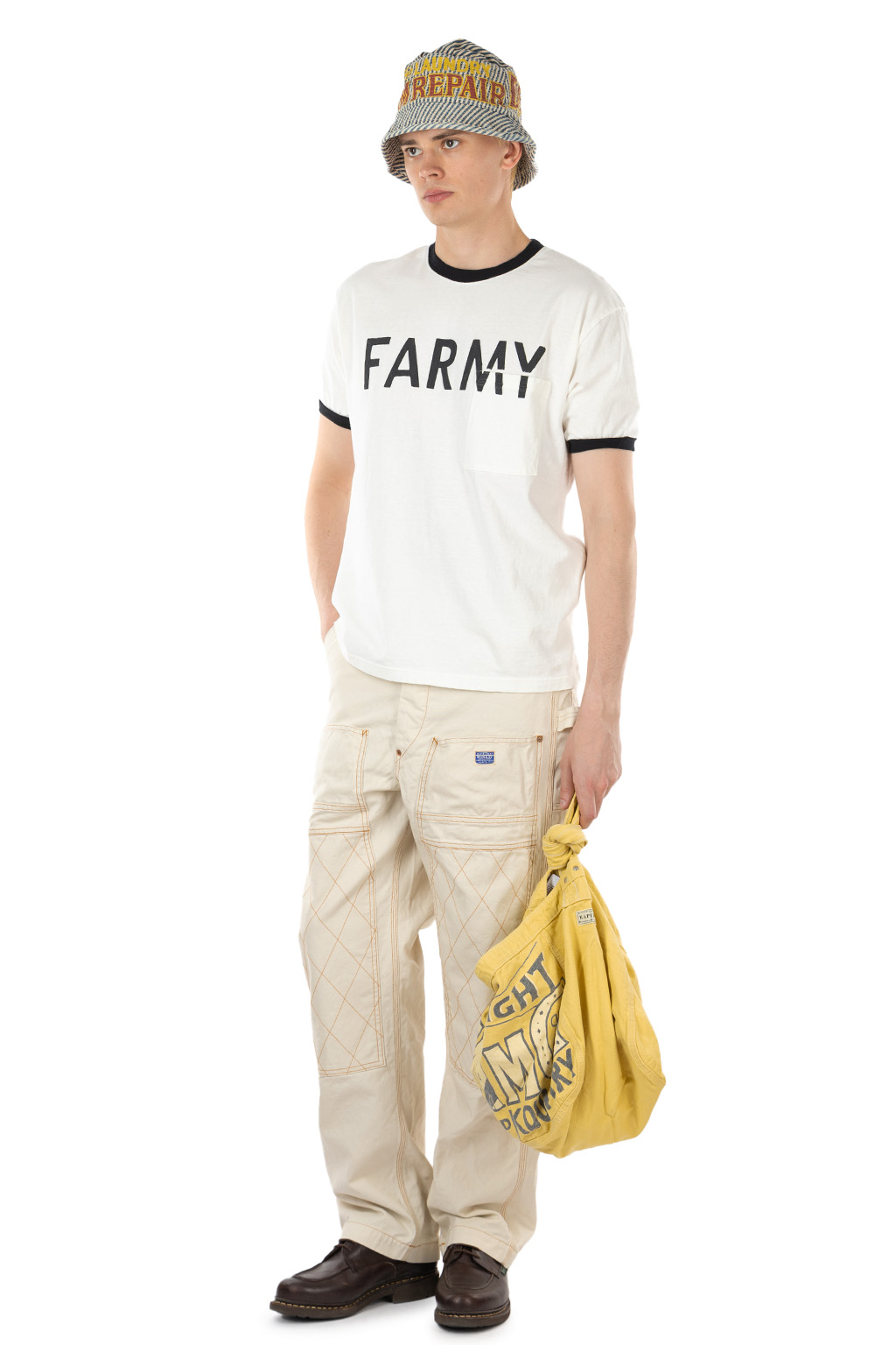 Kapital - 18.5/-Jersey RINGER Pocket T (FARMY) - White