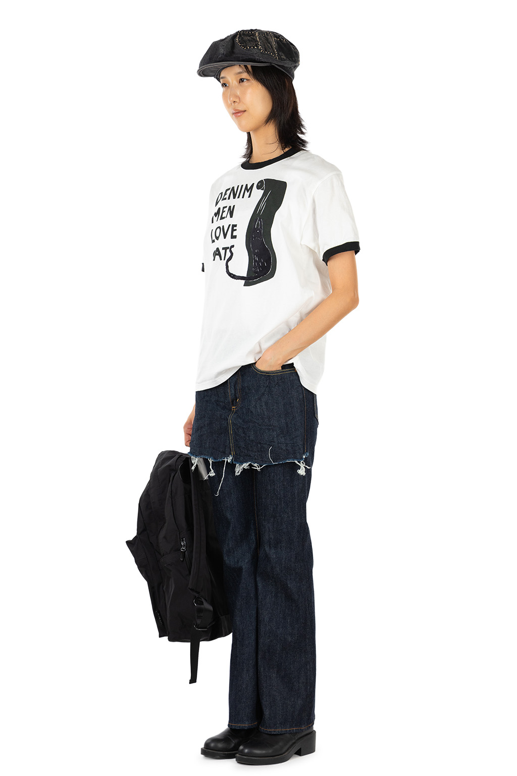 Kapital - 20/-Jersey Ringer T (DENIM MEN LOVE CATS) - White