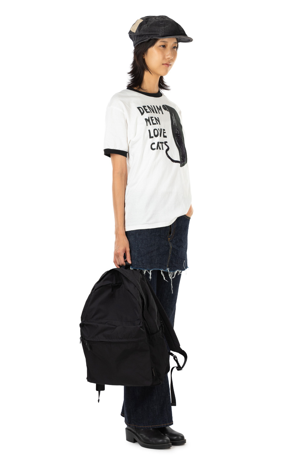 Kapital - 20/-Jersey Ringer T (DENIM MEN LOVE CATS) - White