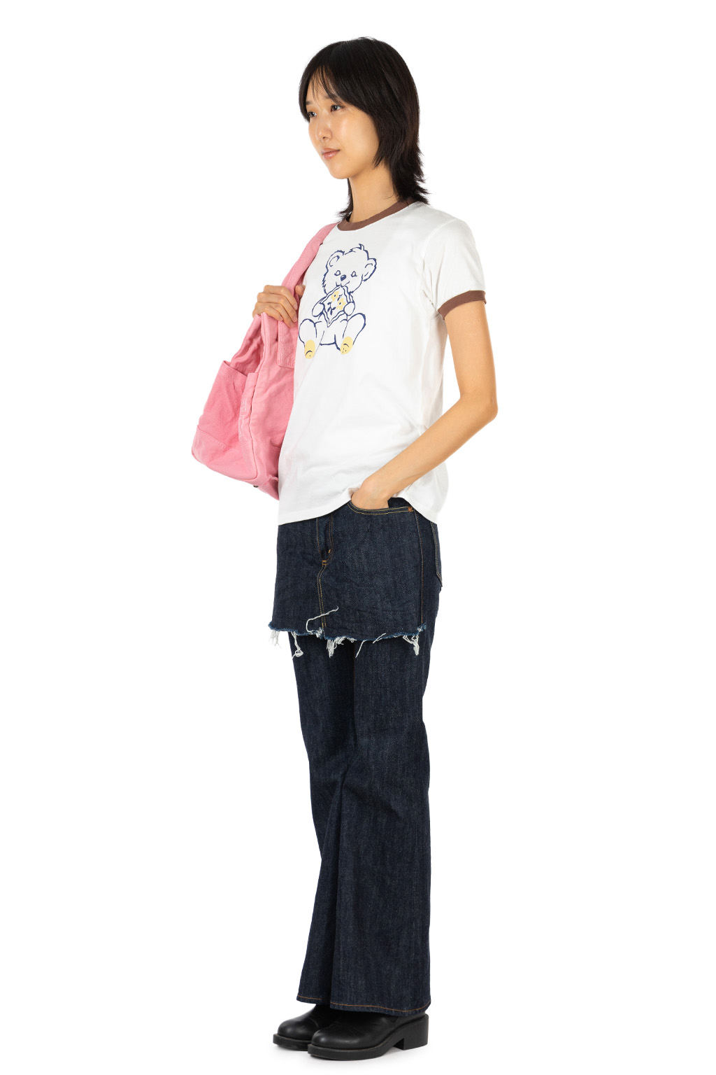 Kapital - 20/-Jersey Ringer T (PECKISH Little Bear) - White