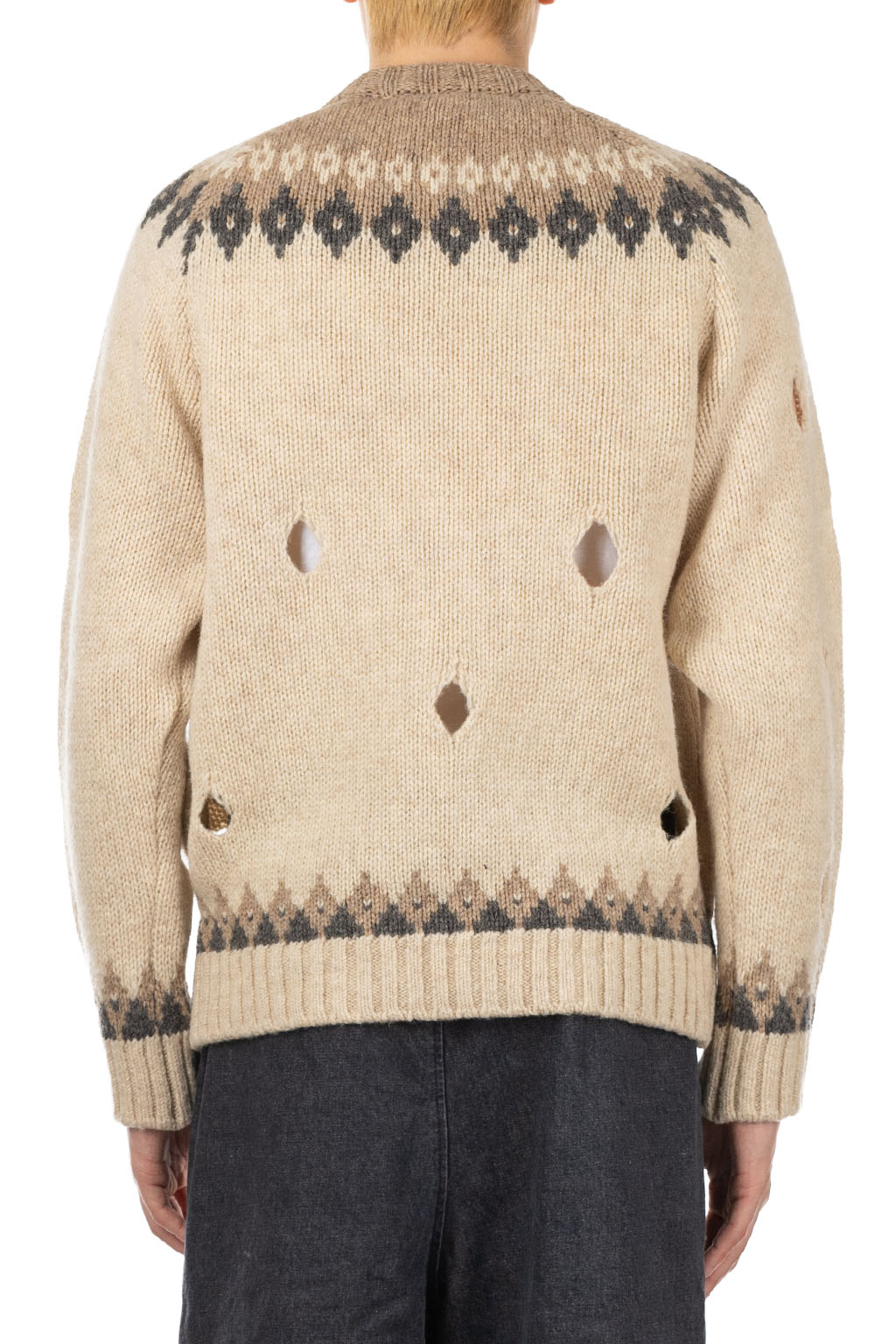 Kapital 3G Wool NORDIC Hole Punch Raglan Crew Sweater - Natural