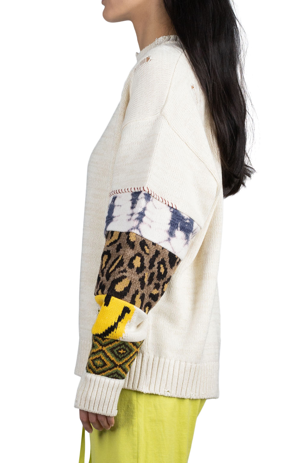 Kapital 56 Cotton Knit Hippie Sleeve Crew Sweater - Natural