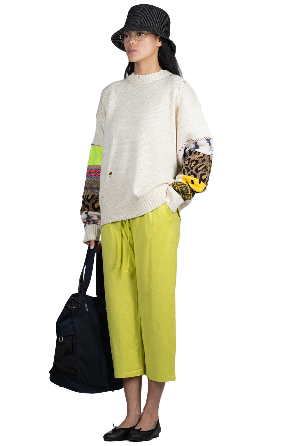 Kapital 56 Cotton Knit Hippie Sleeve Crew Sweater - Natural