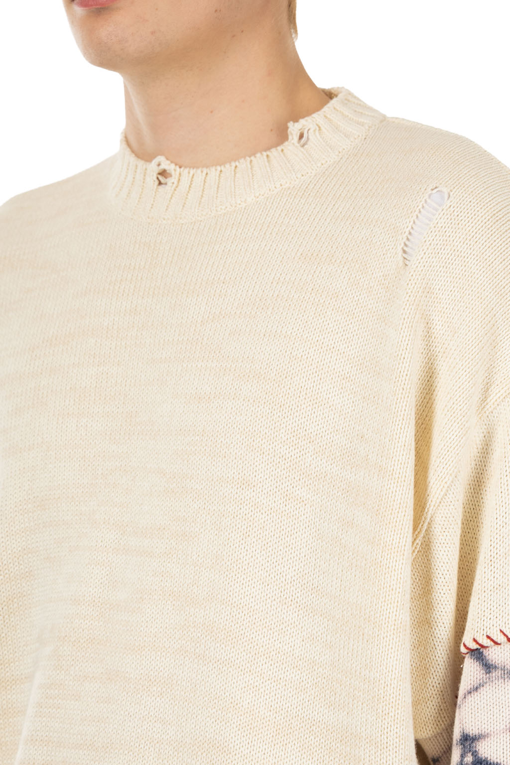 Kapital 56 Cotton Knit Hippie Sleeve Crew Sweater - Natural