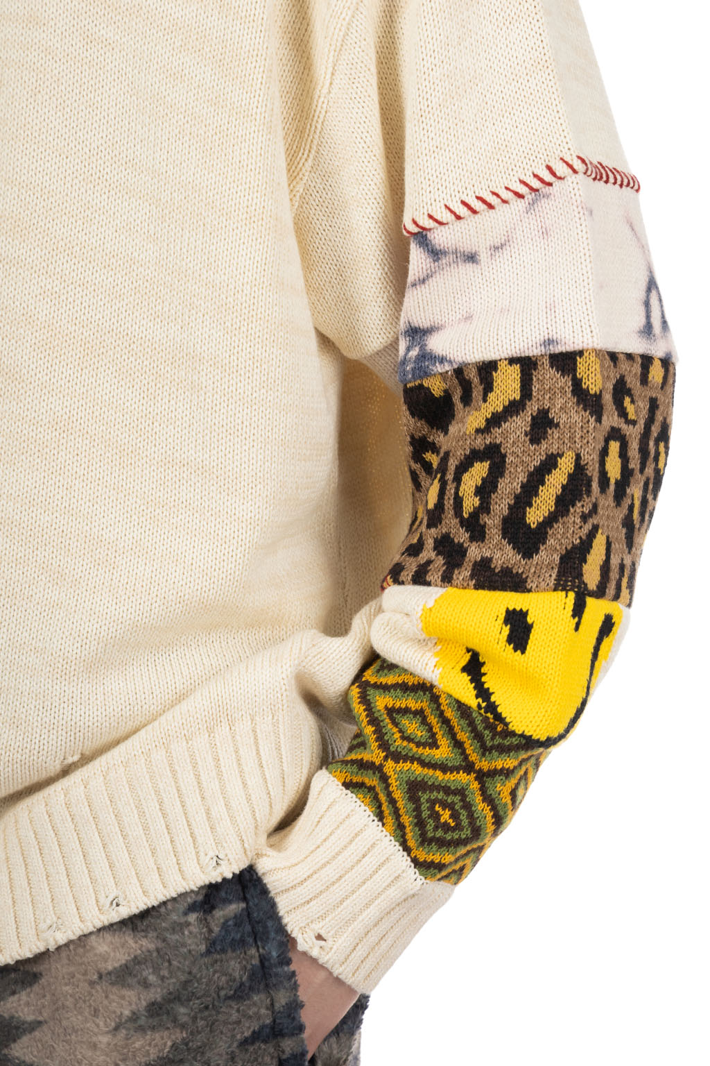 Kapital 56 Cotton Knit Hippie Sleeve Crew Sweater - Natural