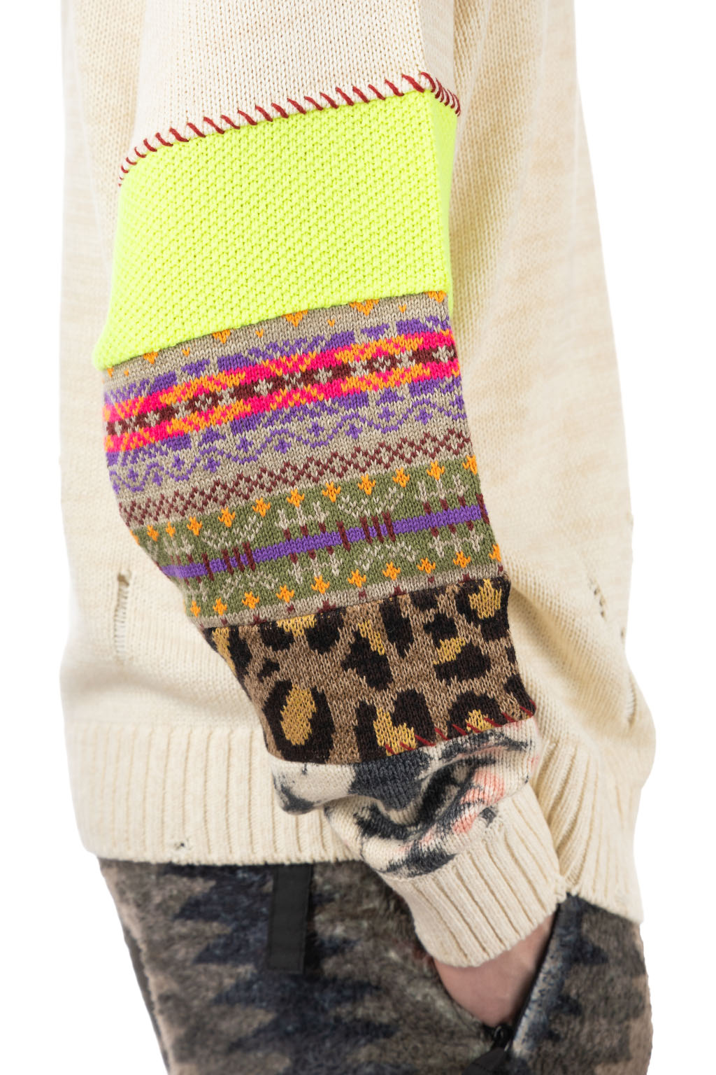 Kapital 56 Cotton Knit Hippie Sleeve Crew Sweater - Natural