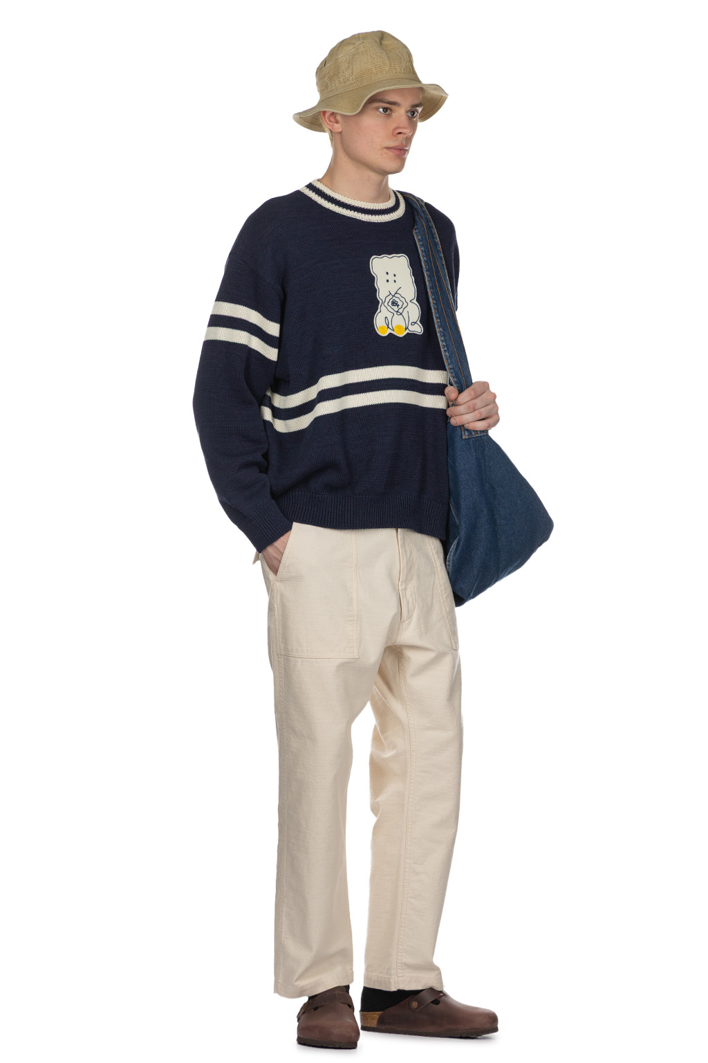 Kapital - 5G Cotton Knit Peckish Rainbowy Ivy Crew Sweater - Navy