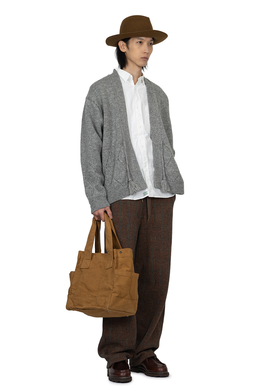 Kapital - 5G Wool Drop-Stich Argyle Knit Cardigan-Grey