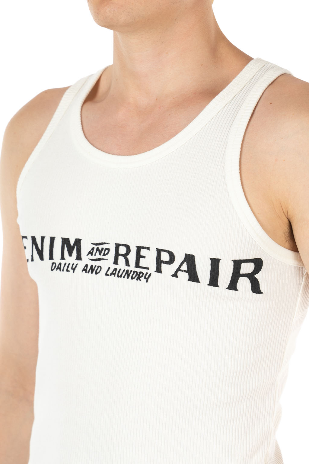Kapital - 60/2 Stretch Jersey Tank Top (DENIM REPAIR) - White