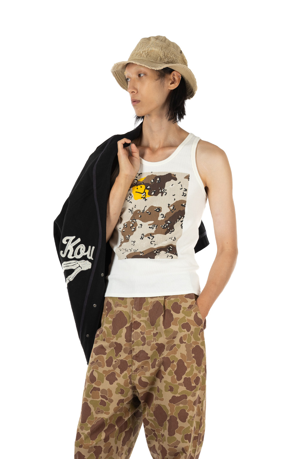 Kapital - 60/2 Stretch Jersey Tank Top (PECKISH CHOCO CHIP) - White