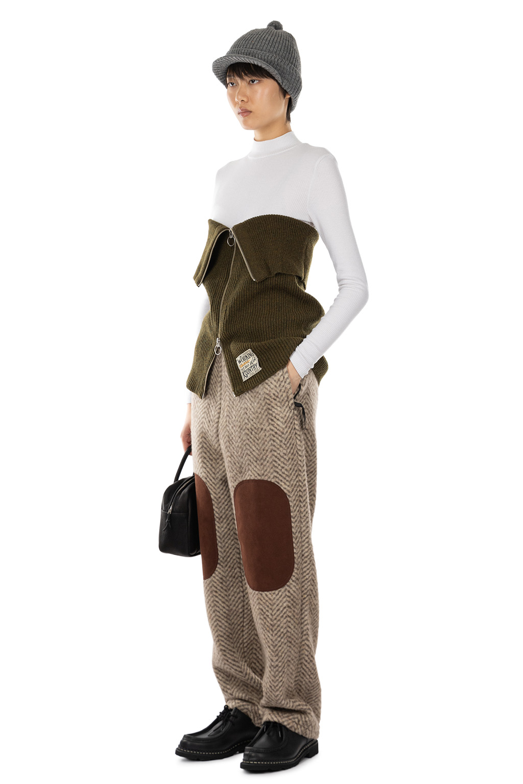 Kapital - 7G Rib Knit ZIP UP Cape - Khaki